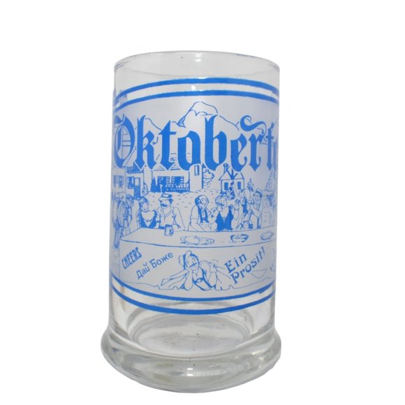 Unbranded Other - Vintage Oktoberfest Clear Glass Beer Stein Party Scene Graphic Made In Canada